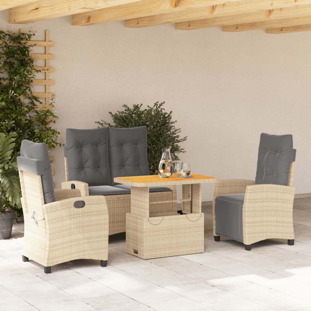 3-tlg. Garten-Essgruppe mit Kissen Beige Poly Rattan