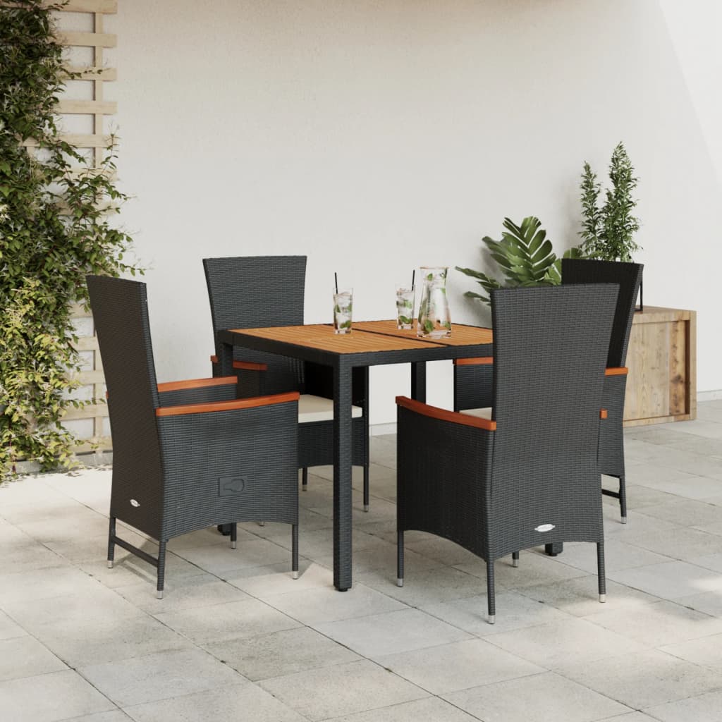3-tlg. Garten-Essgruppe mit Kissen Schwarz Poly Rattan