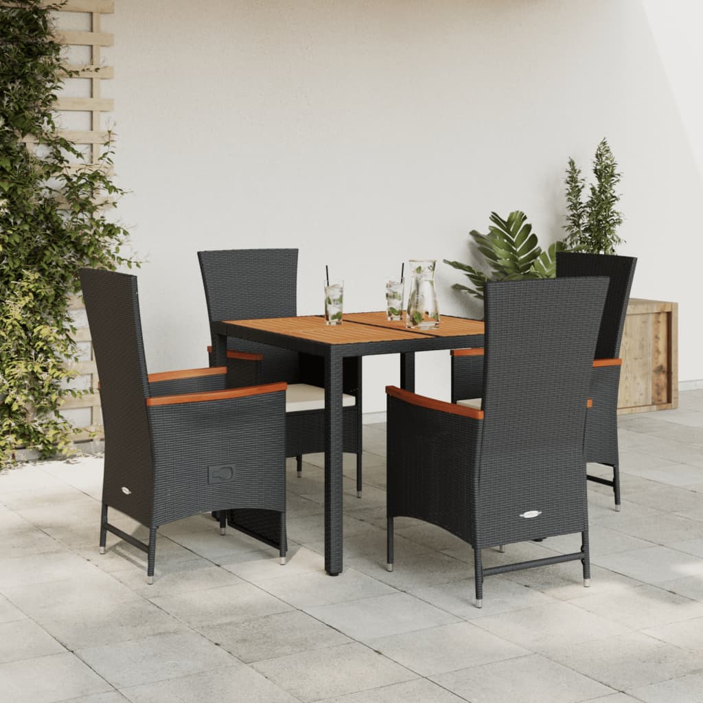3-tlg. Garten-Essgruppe mit Kissen Schwarz Poly Rattan