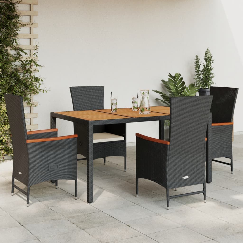3-tlg. Garten-Essgruppe mit Kissen Schwarz Poly Rattan