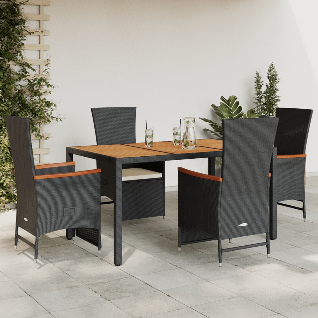 3-tlg. Garten-Essgruppe mit Kissen Schwarz Poly Rattan