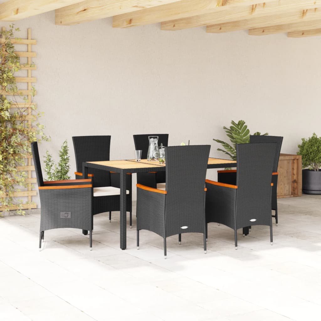 3-tlg. Garten-Essgruppe mit Kissen Schwarz Poly Rattan