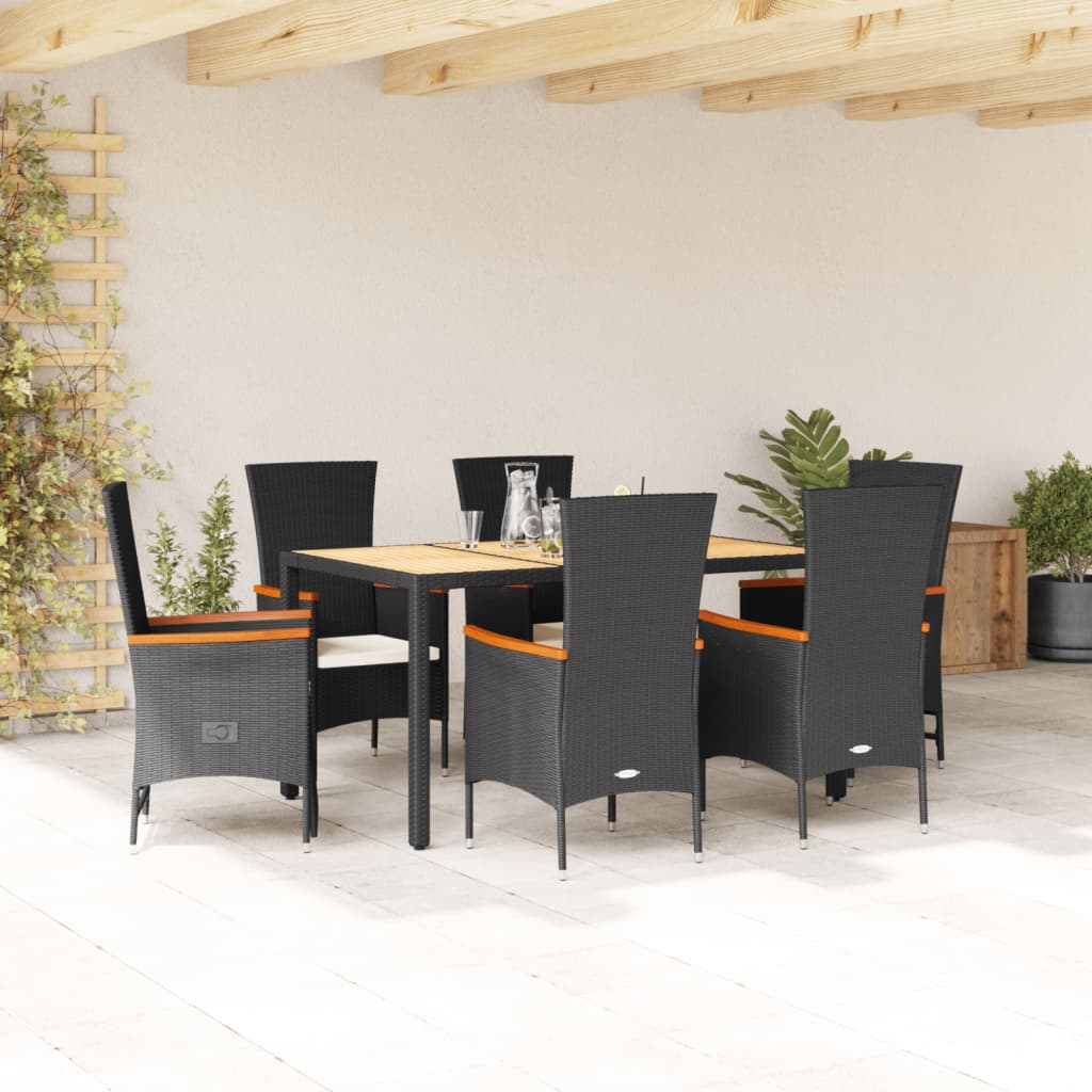 3-tlg. Garten-Essgruppe mit Kissen Schwarz Poly Rattan