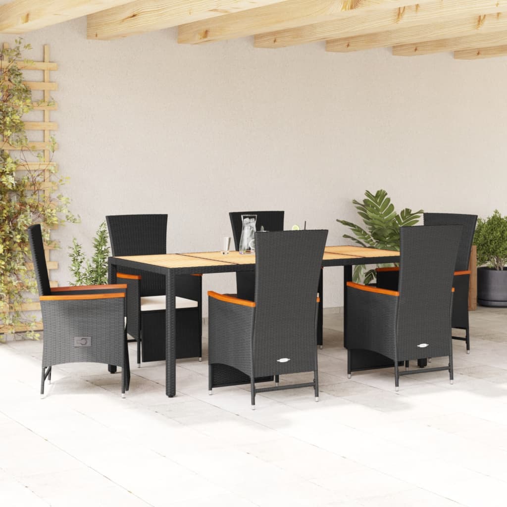3-tlg. Garten-Essgruppe mit Kissen Schwarz Poly Rattan
