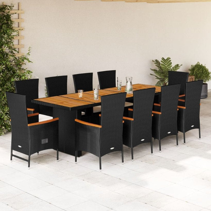 9-tlg. Garten-Essgruppe mit Kissen Schwarz Poly Rattan