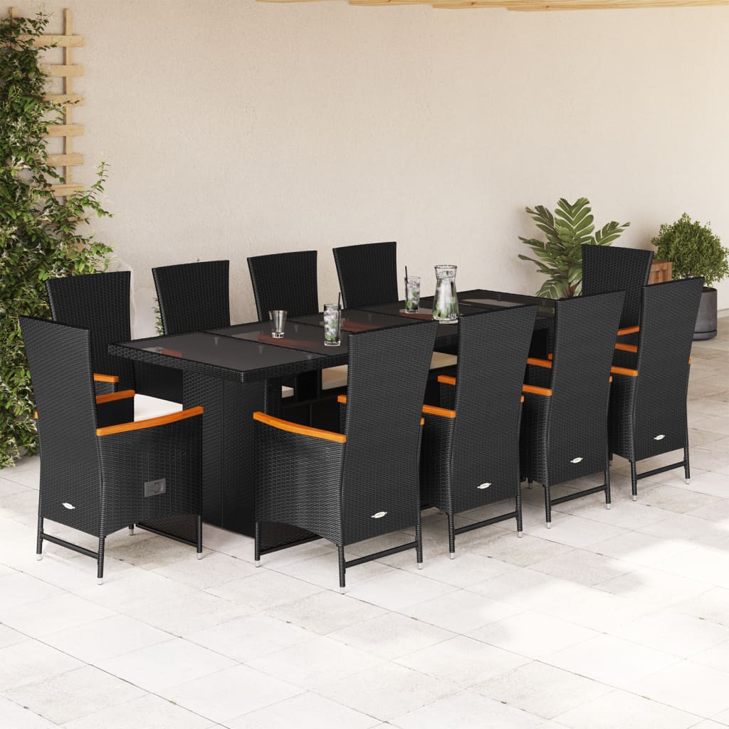 9-tlg. Garten-Essgruppe mit Kissen Schwarz Poly Rattan