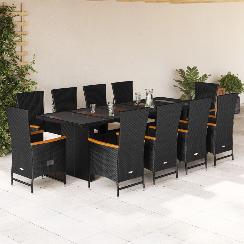 9-tlg. Garten-Essgruppe mit Kissen Schwarz Poly Rattan