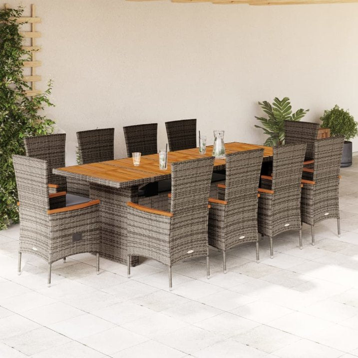 9-tlg. Garten-Essgruppe mit Kissen Grau Poly Rattan