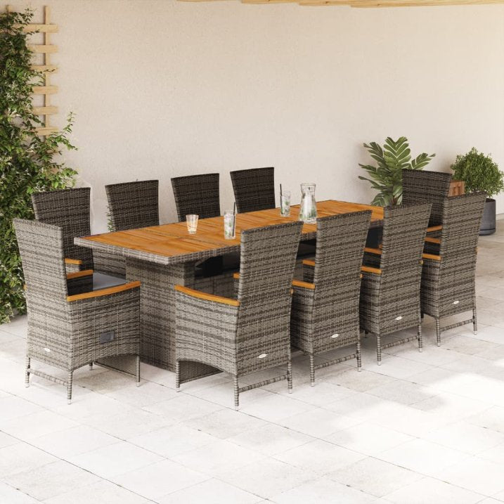 9-tlg. Garten-Essgruppe mit Kissen Grau Poly Rattan