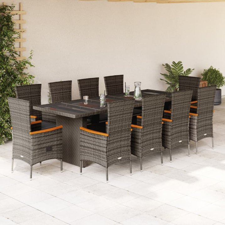 9-tlg. Garten-Essgruppe mit Kissen Grau Poly Rattan