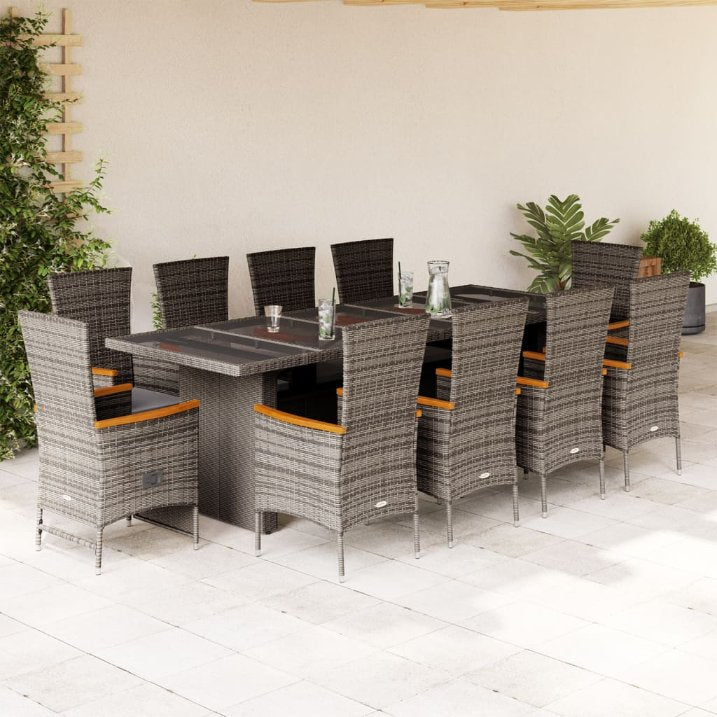 9-tlg. Garten-Essgruppe mit Kissen Grau Poly Rattan