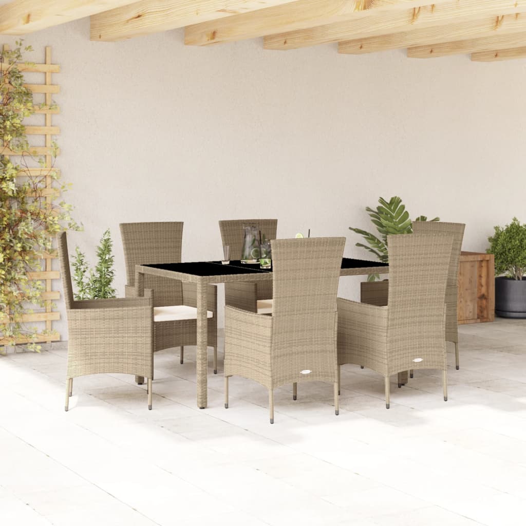 5-tlg. Garten-Essgruppe mit Kissen Beige Poly Rattan
