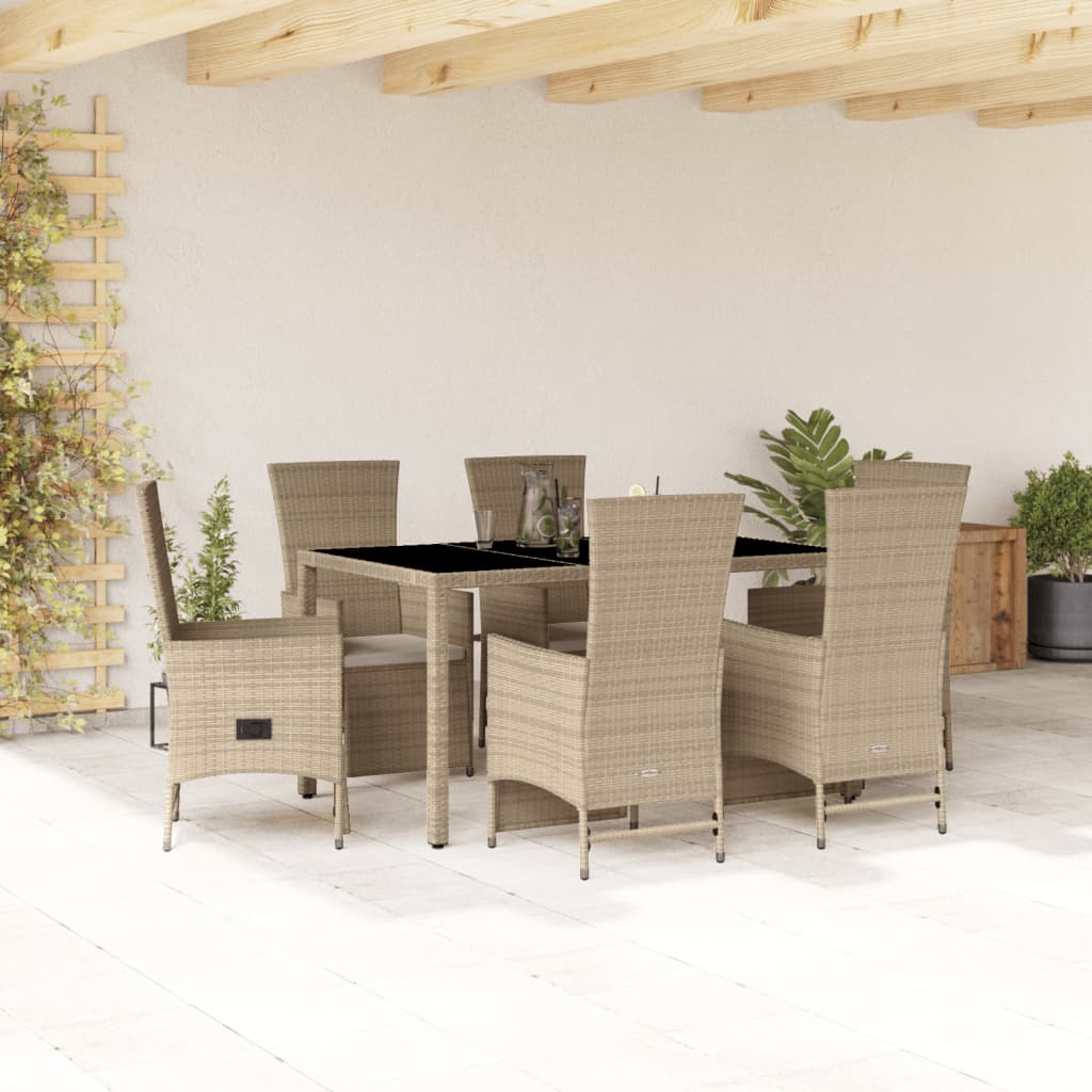 5-tlg. Garten-Essgruppe mit Kissen Beige Poly Rattan
