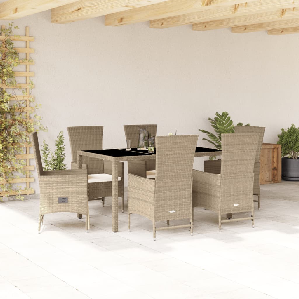 5-tlg. Garten-Essgruppe mit Kissen Beige Poly Rattan