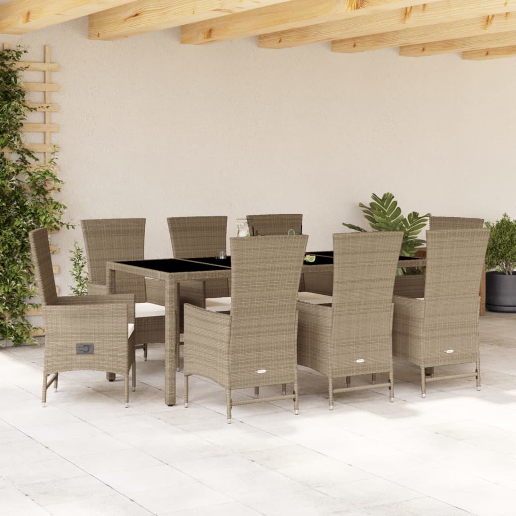 5-tlg. Garten-Essgruppe mit Kissen Beige Poly Rattan