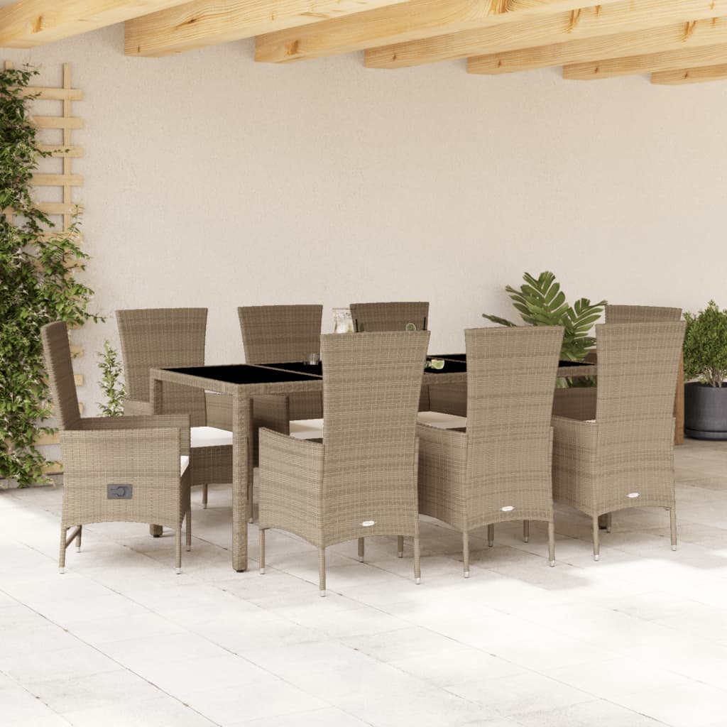 5-tlg. Garten-Essgruppe mit Kissen Beige Poly Rattan
