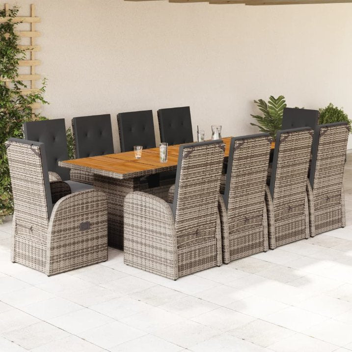 7-tlg. Garten-Essgruppe mit Kissen Grau Poly Rattan