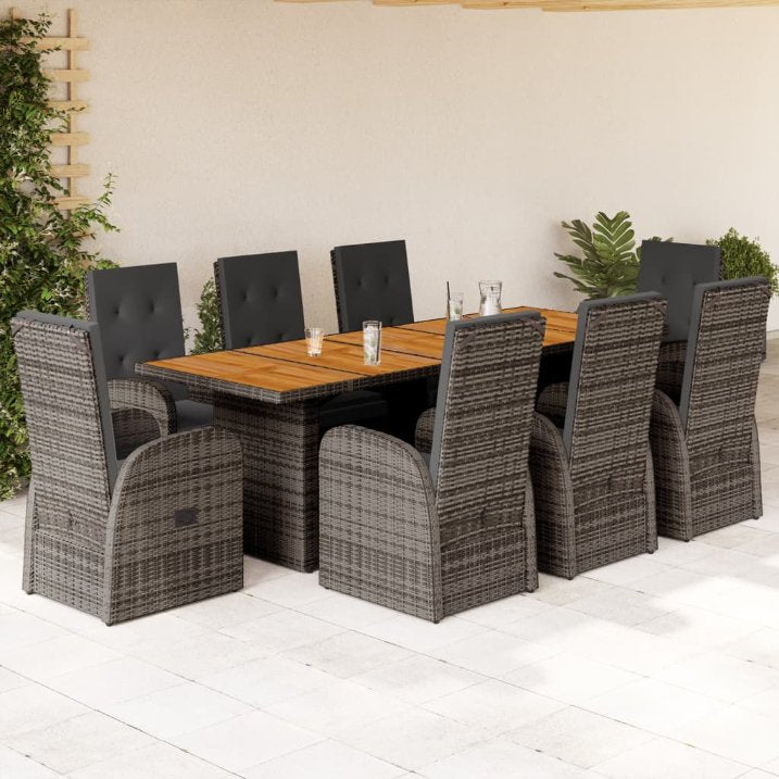 7-tlg. Garten-Essgruppe mit Kissen Grau Poly Rattan