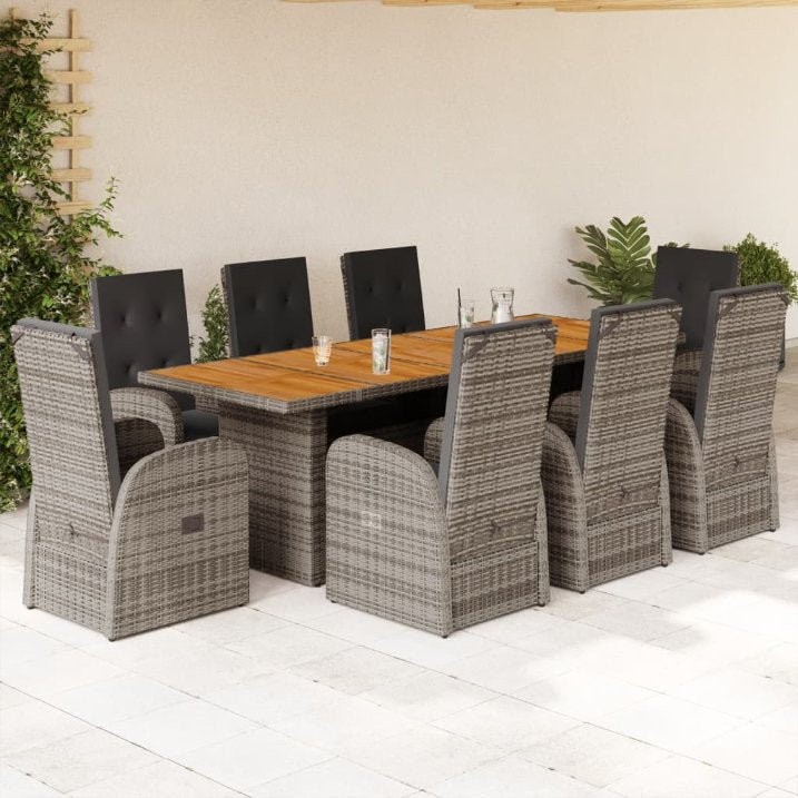 7-tlg. Garten-Essgruppe mit Kissen Grau Poly Rattan