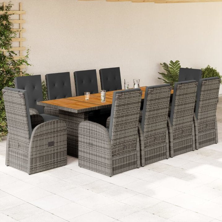 7-tlg. Garten-Essgruppe mit Kissen Grau Poly Rattan