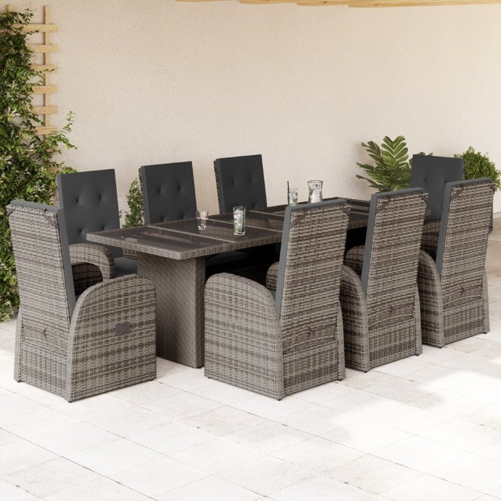 7-tlg. Garten-Essgruppe mit Kissen Grau Poly Rattan
