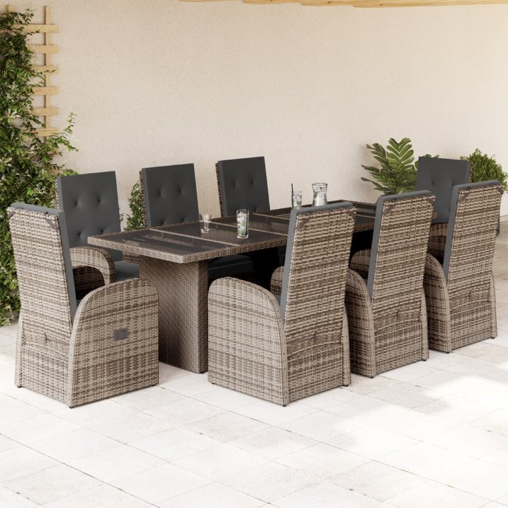 7-tlg. Garten-Essgruppe mit Kissen Grau Poly Rattan