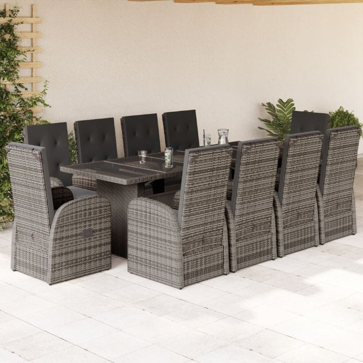 7-tlg. Garten-Essgruppe mit Kissen Grau Poly Rattan