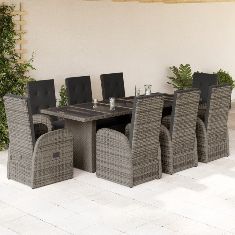 7-tlg. Garten-Essgruppe mit Kissen Grau Poly Rattan