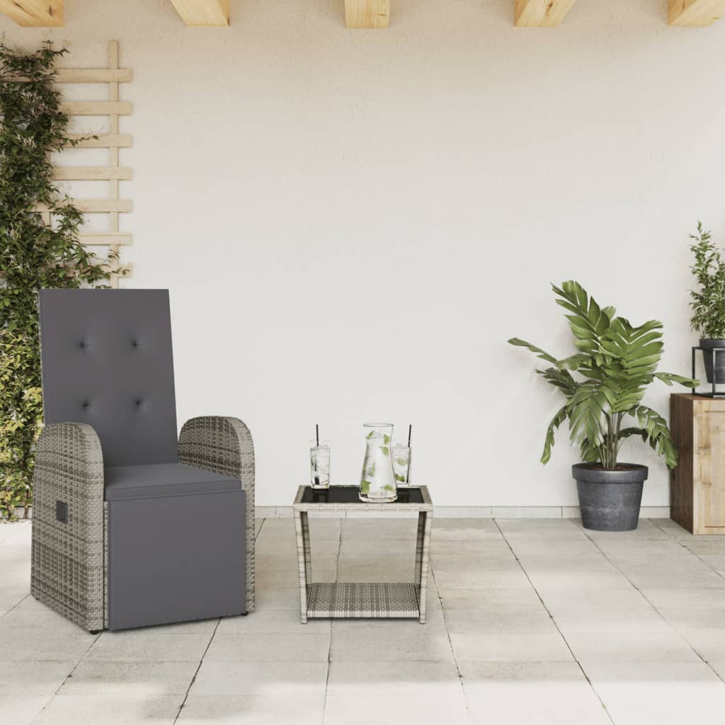 3-tlg. Garten-Essgruppe mit Kissen Grau Poly Rattan
