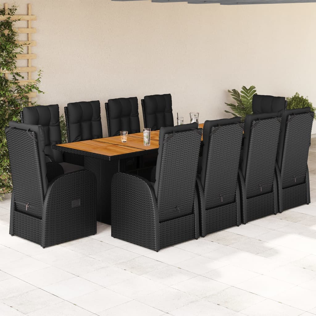 7-tlg. Garten-Essgruppe mit Kissen Schwarz Poly Rattan
