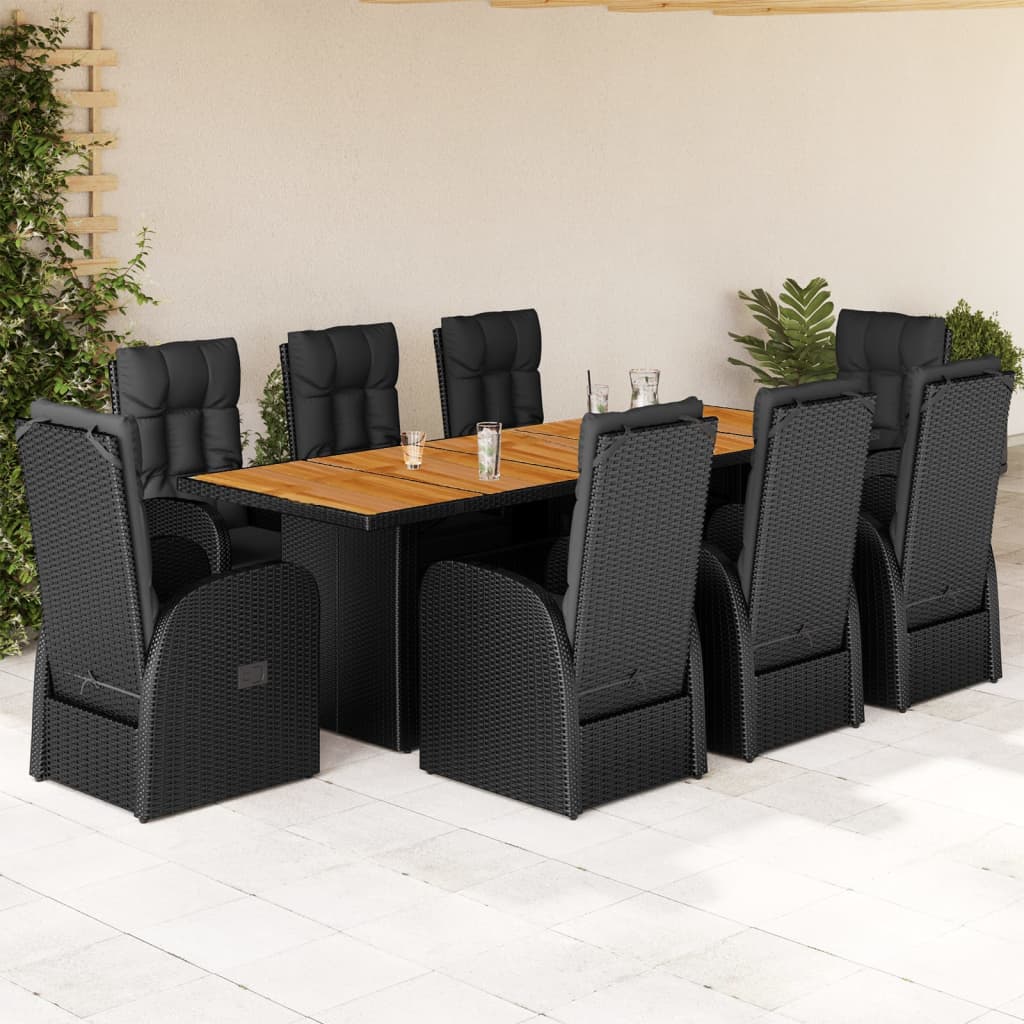 7-tlg. Garten-Essgruppe mit Kissen Schwarz Poly Rattan