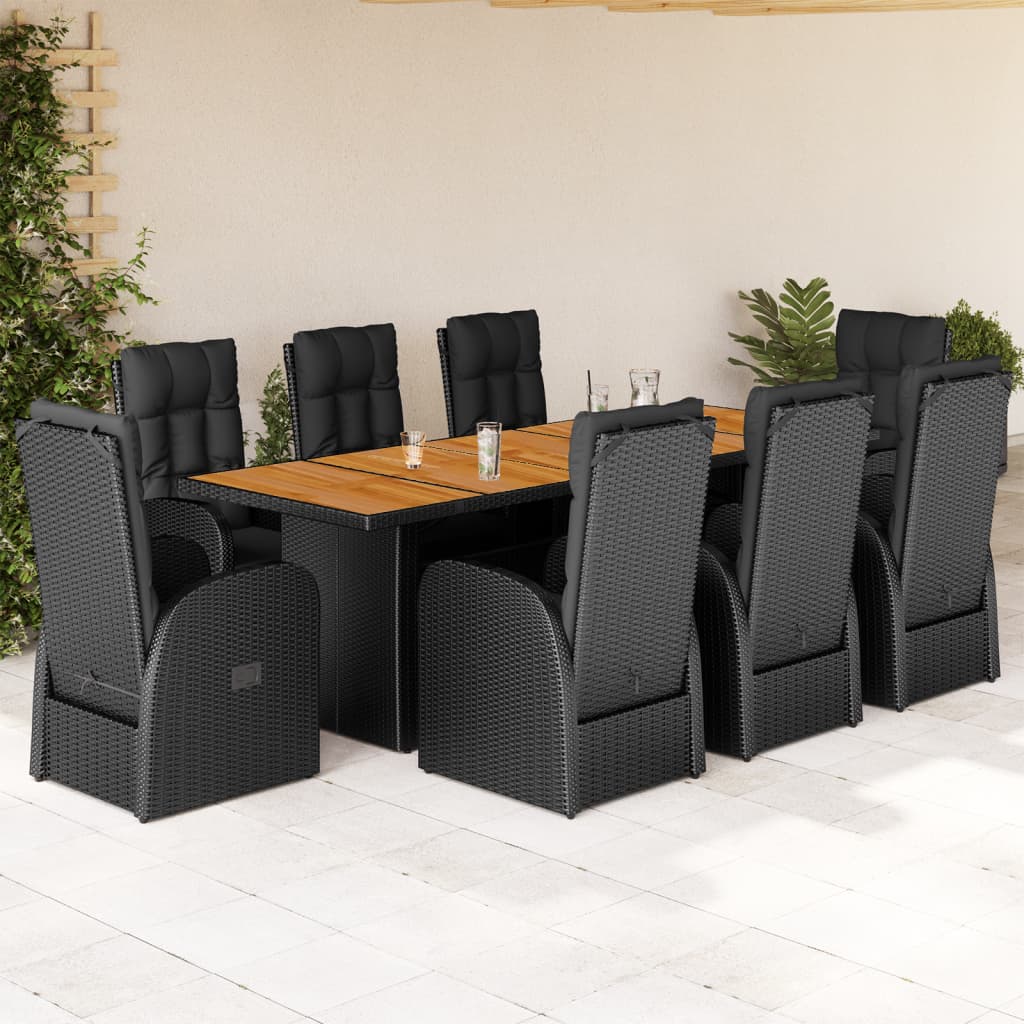 7-tlg. Garten-Essgruppe mit Kissen Schwarz Poly Rattan