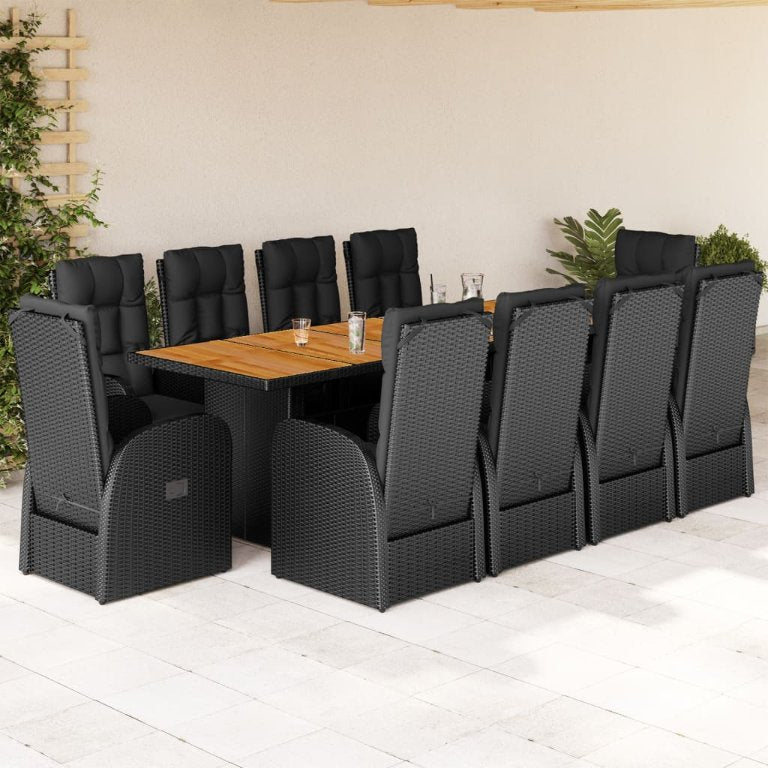 7-tlg. Garten-Essgruppe mit Kissen Schwarz Poly Rattan