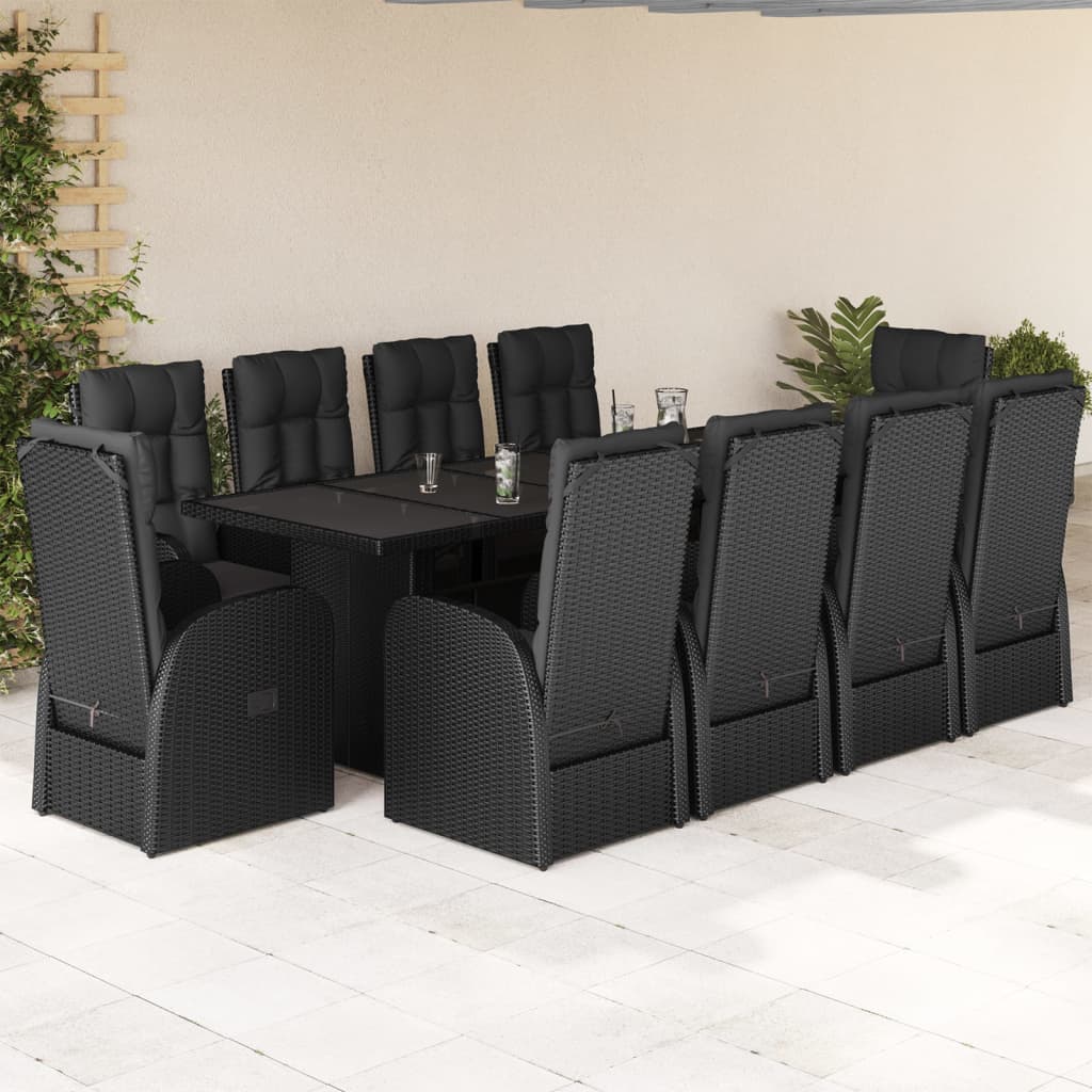 7-tlg. Garten-Essgruppe mit Kissen Schwarz Poly Rattan