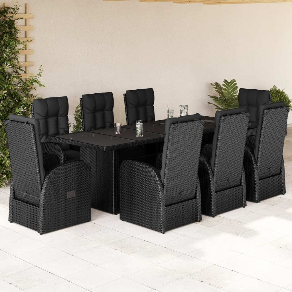 7-tlg. Garten-Essgruppe mit Kissen Schwarz Poly Rattan