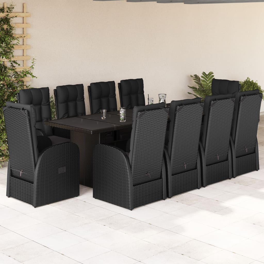 7-tlg. Garten-Essgruppe mit Kissen Schwarz Poly Rattan
