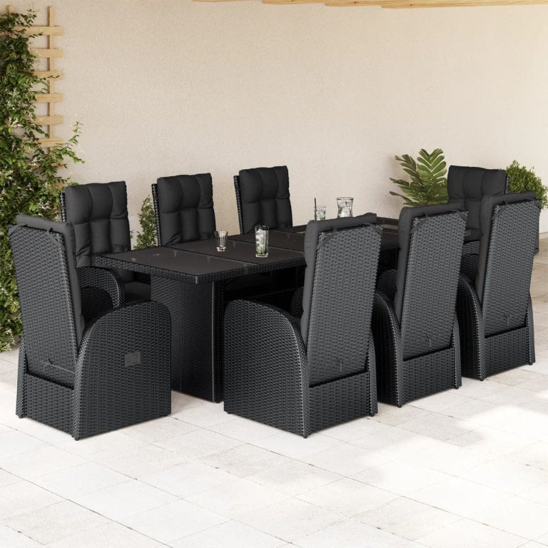7-tlg. Garten-Essgruppe mit Kissen Schwarz Poly Rattan