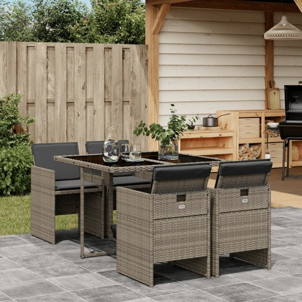 5-tlg. Garten-Essgruppe mit Kissen Schwarz Poly Rattan