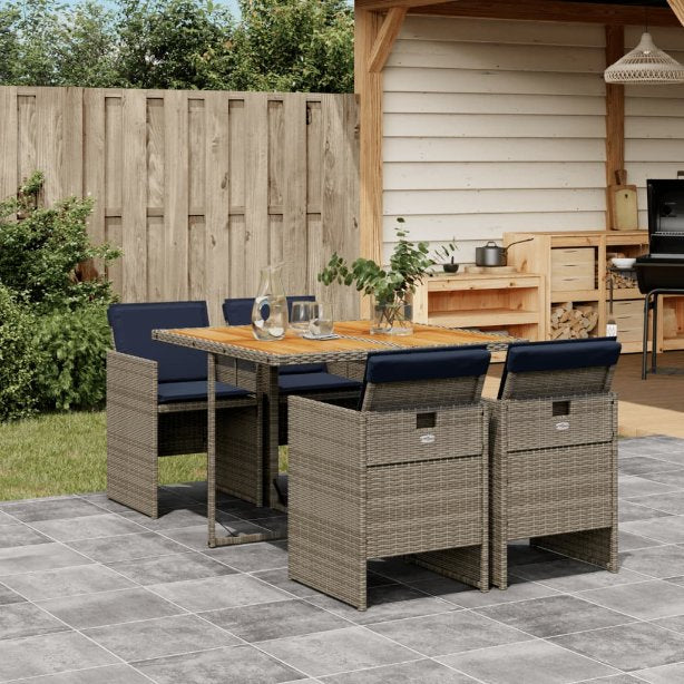 5-teiliges Garten-Ess-Set mit Kissen, grau, Polyrattan