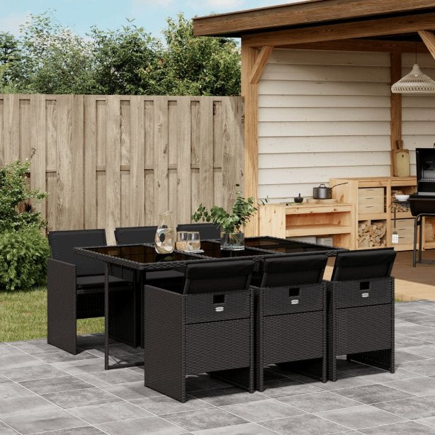 5-tlg. Garten-Essgruppe mit Kissen Schwarz Poly Rattan