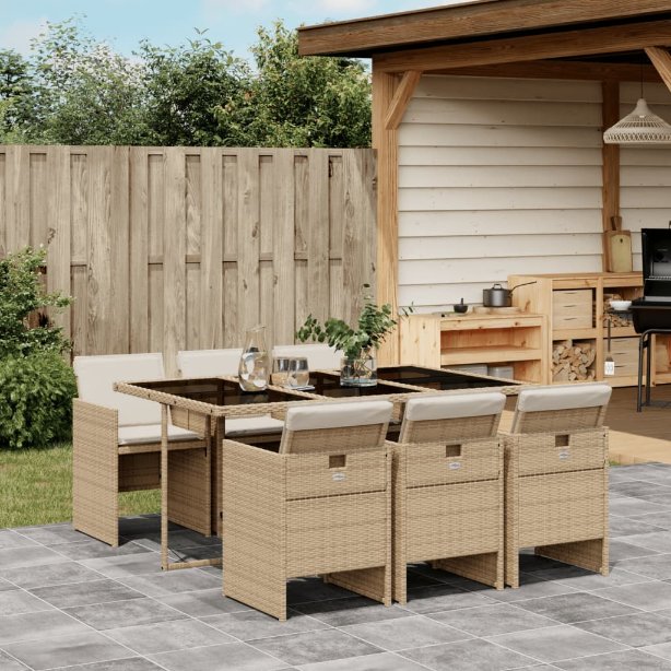 5-tlg. Garten-Essgruppe mit Kissen Schwarz Poly Rattan