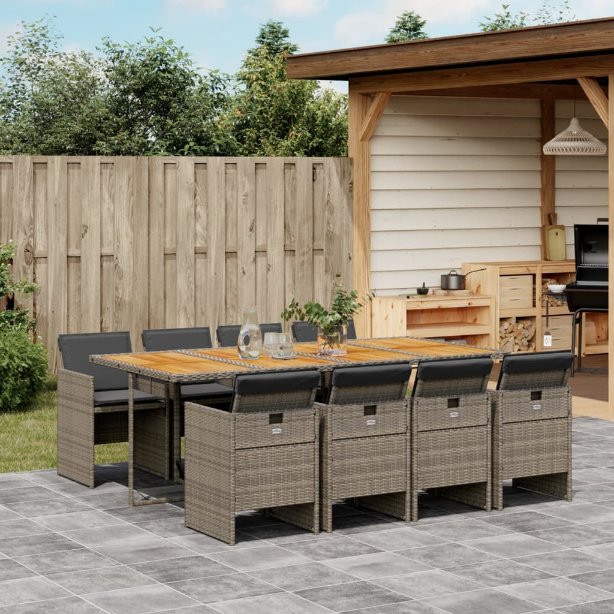 5-tlg. Garten-Essgruppe mit Kissen Schwarz Poly Rattan