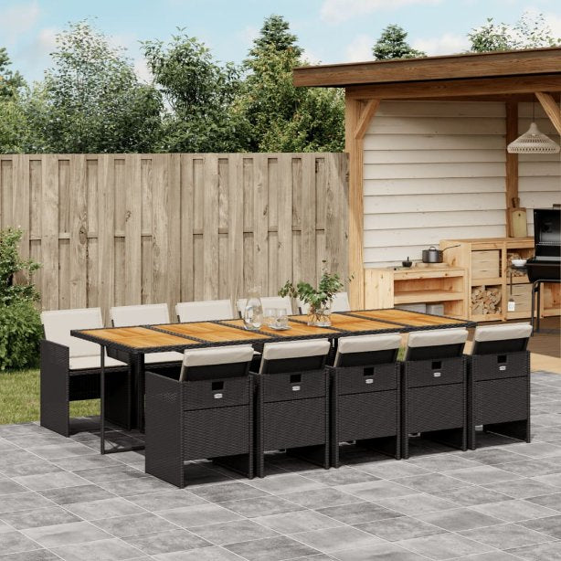 5-tlg. Garten-Essgruppe mit Kissen Schwarz Poly Rattan