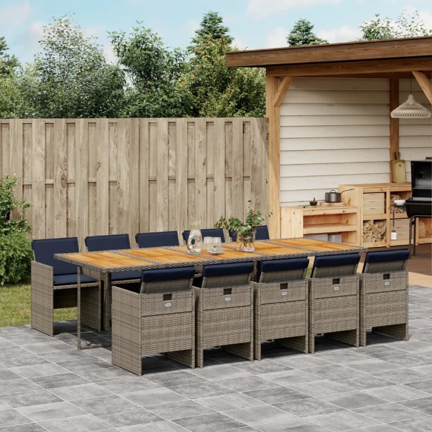 5-teiliges Garten-Ess-Set mit Kissen, grau, Polyrattan