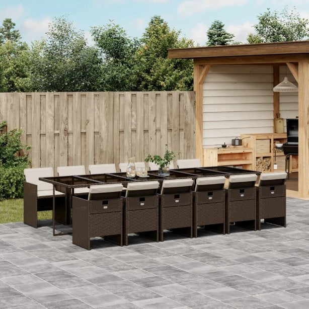 5-tlg. Garten-Essgruppe mit Kissen Schwarz Poly Rattan