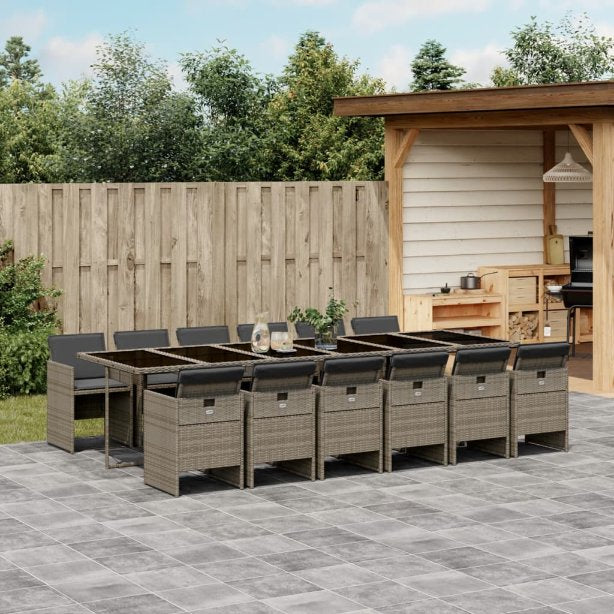 5-teiliges Garten-Ess-Set mit Kissen, grau, Polyrattan