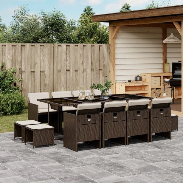 9-tlg. Garten-Essgruppe mit Kissen Schwarz Poly Rattan