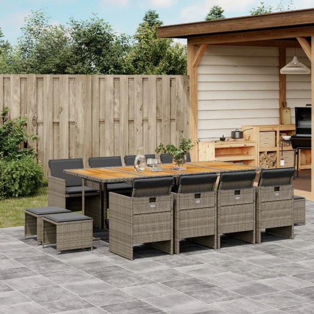 9-tlg. Garten-Essgruppe mit Kissen Schwarz Poly Rattan