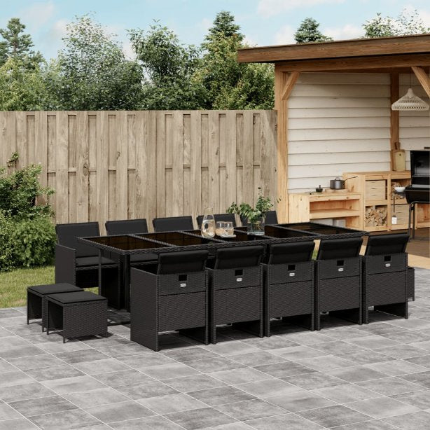 9-tlg. Garten-Essgruppe mit Kissen Schwarz Poly Rattan