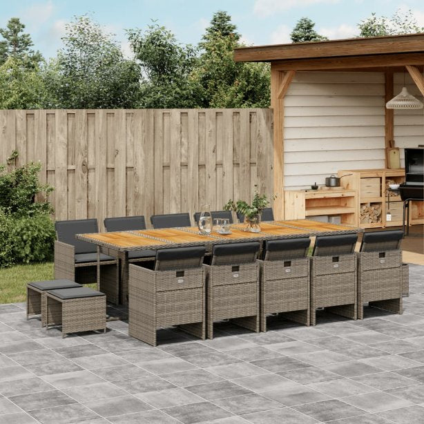 9-tlg. Garten-Essgruppe mit Kissen Schwarz Poly Rattan